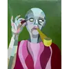 Canvas Oil Painting "Lola and the Yellow Smoking Pipe" 50 x 40 cm