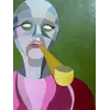 Canvas Oil Painting "Lola and the Yellow Smoking Pipe" 50 x 40 cm, 3 image