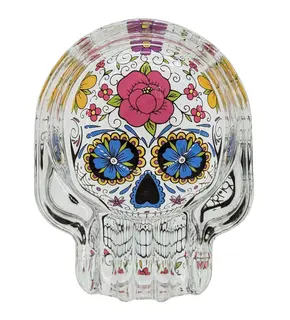 Glass Skull Ashtray (Different Prints), Color: Multicolored
