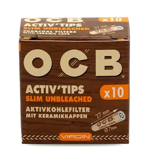 OCB Activ Tips Charcoal Filters Slim unbleached 10 pcs