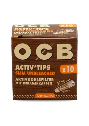 OCB Activ Tips Slim გაუფერულებელი ნახშირის ფილტრები, 10 ცალი