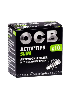 OCB Activ Tips Slim Charcoal Filters, 10 pcs