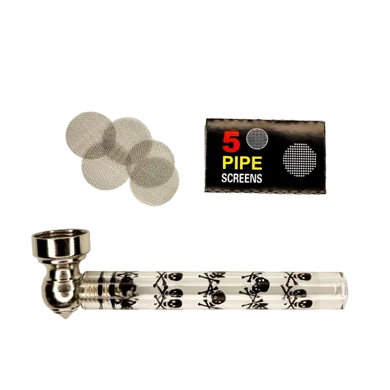 Glass Pipe with Metal Bowl and 5 Screens