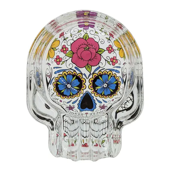 Glass Skull Ashtray (Different Prints), Color: Multicolored