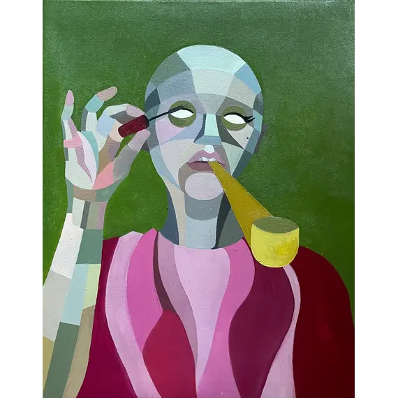 Картина маслом на холсте "Лола и желтая курительная трубка" 50 x 40 см