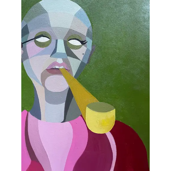 Canvas Oil Painting "Lola and the Yellow Smoking Pipe" 50 x 40 cm, 3 image