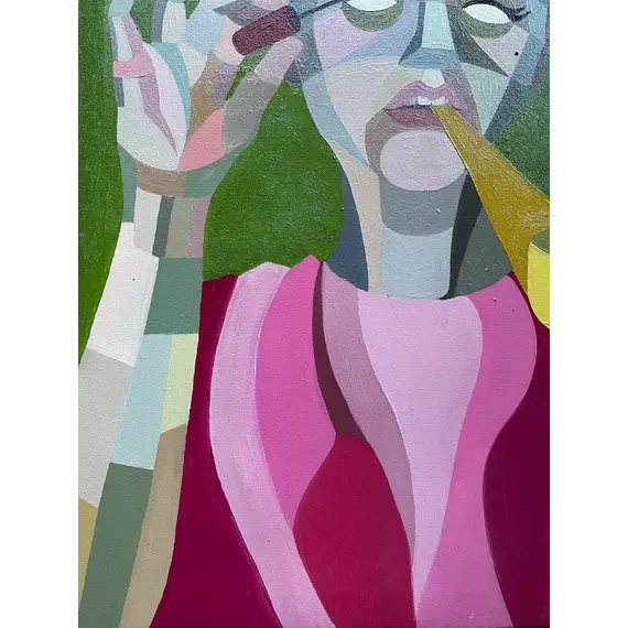 Canvas Oil Painting "Lola and the Yellow Smoking Pipe" 50 x 40 cm, 4 image