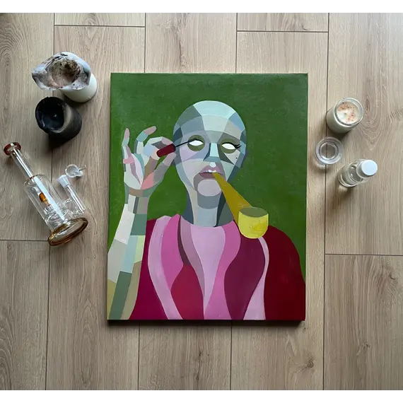 Canvas Oil Painting "Lola and the Yellow Smoking Pipe" 50 x 40 cm, 5 image