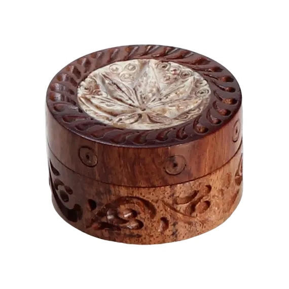 Rosewood Grinder with Leaf Inlay – Artisan Grinding Elegance