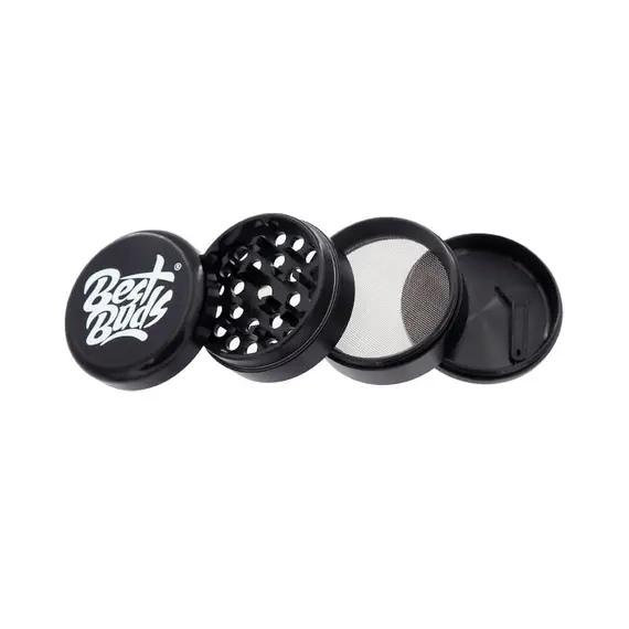 Best Buds Compact Aluminium Grinder - 4 Parts, Various Colors, Color: Black, 5 image