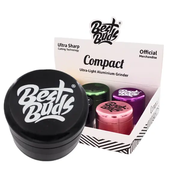 Best Buds Compact Aluminium Grinder - 4 Parts, Various Colors, Color: Black, 3 image