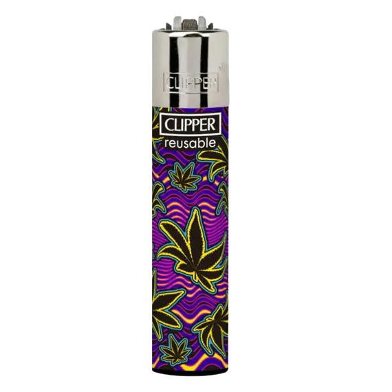 Clipper Lighter Neon Leaves 6: Durable, Refillable, Stylish, Color: Purple