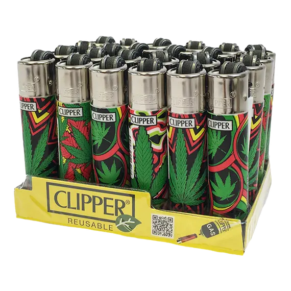 Clipper Mini Lighter with Green Leaves Design – Refillable & Wind-Resistant, Color: Red