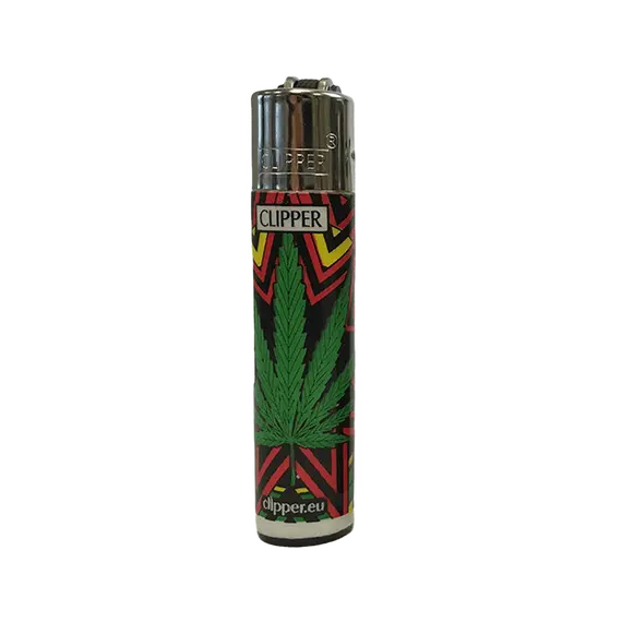Clipper Mini Lighter with Green Leaves Design – Refillable & Wind-Resistant, Color: Green