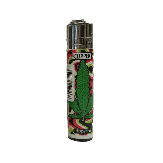 Clipper Mini Lighter with Green Leaves Design – Refillable & Wind-Resistant, Color: Multicolored