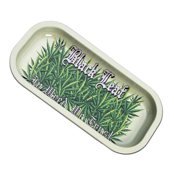 Black Leaf Metal Rolling Tray: In Weed We Trust