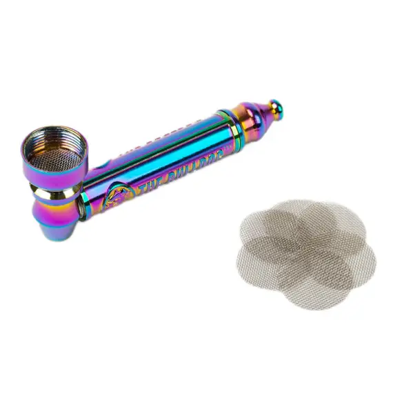 The Bulldog Metal Embossed Pipe Set Rainbow - Stylish and Durable Smoking Accessory
