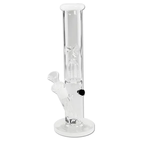 Straight White Glass Bong with Tree Arm Percolator by Black Leaf