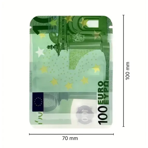 Стильный зиплок пакет с принтом 100 EURO 70мм x 100мм, изображение 2