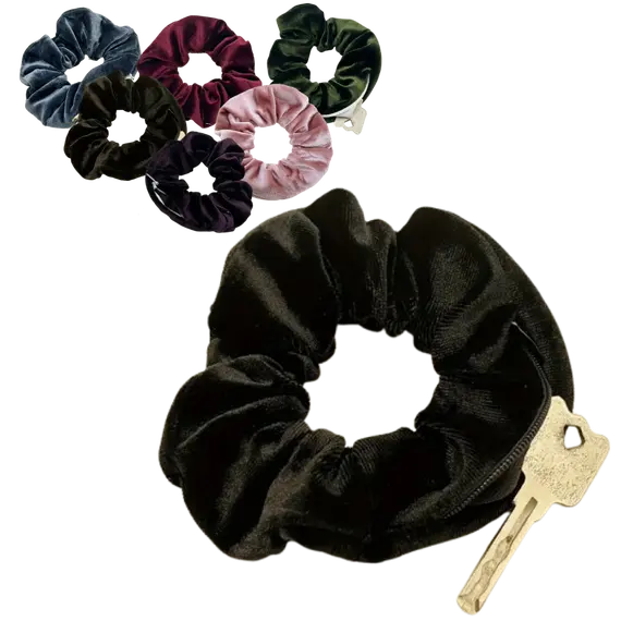 Elastic Scrunchie with Hidden Zipper Pocket for Essentials, Color: Black