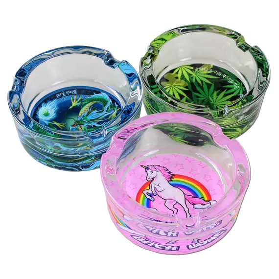 Sturdy Glass Ashtray with Unique and Vibrant Designs, Color: Pink