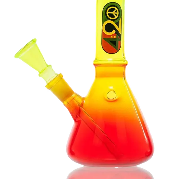 Бонг Four Twenty 23 см с изогнутой шахтой и раста-дизайном, изображение 2