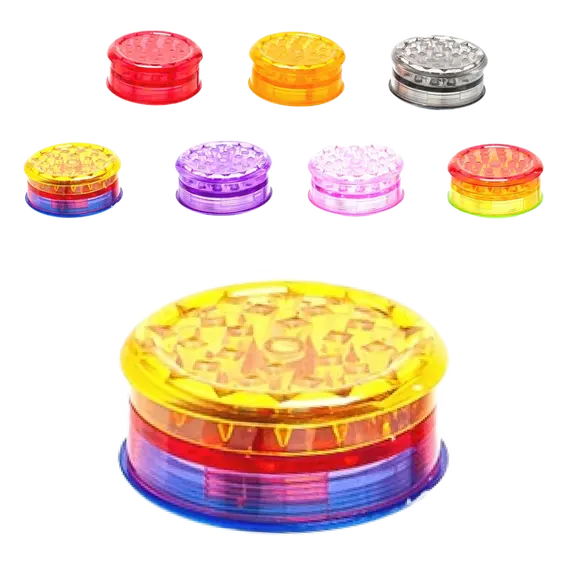 Plastic 3-Part Herb Grinder 61mm with Magnetic Lid – Various Colors, Color: Yellow