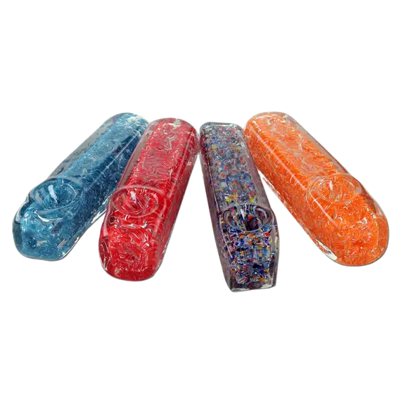 Vibrant Borosilicate Glass Shotgun Pipe with Particle Design, Color: Blue