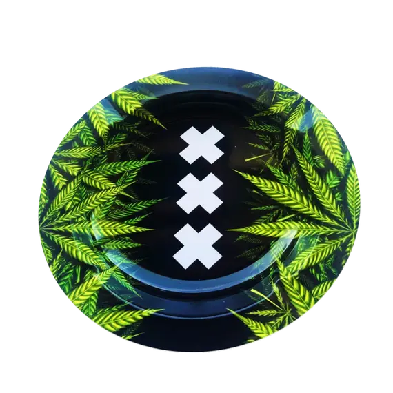 Amsterdam Triple-X Metal Ashtray with Weed Leaf Design