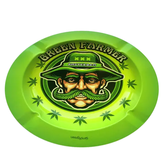 Best Buds Metal Ashtray with Green Farmer Design