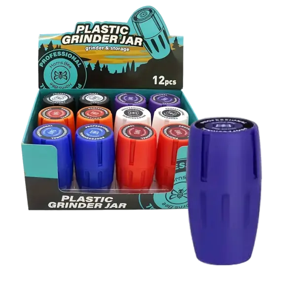 Plastic Herb Grinder Jar with Built-In Storage, Color: Blue