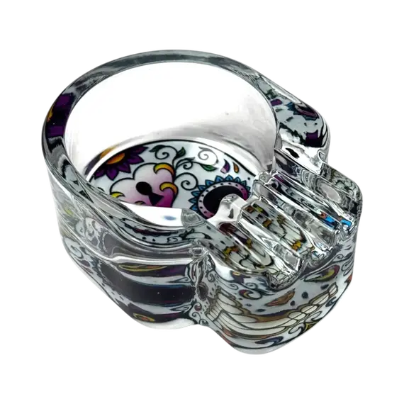 Glass Skull Ashtray (Different Prints), Color: Pink, 2 image