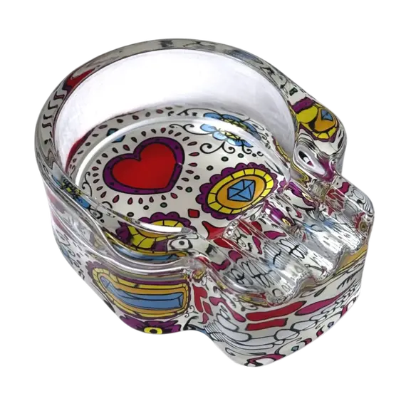 Glass Skull Ashtray (Different Prints), Color: Red, 2 image