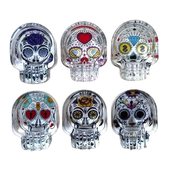 Glass Skull Ashtray (Different Prints), Color: Purple, 3 image