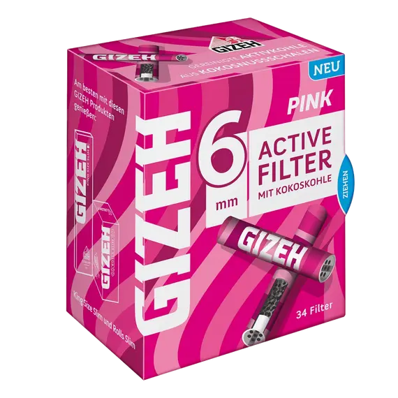 GIZEH PINK 6mm Coconut Charcoal Filters with Ceramic Tips