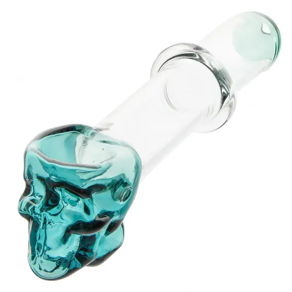 Glass Skull Pipe (Multi-Colored) 12cm, Color: Turquoise