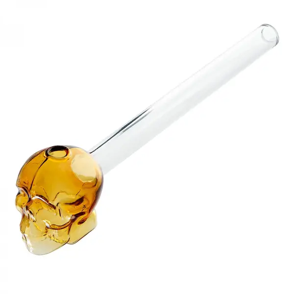 Glass Oil Burner Pipe X Puff with Colorful Skull Design, Color: Yellow