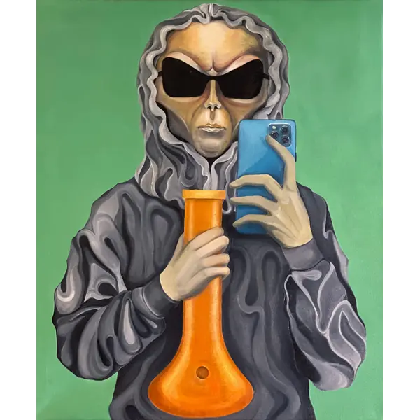 Canvas Oil Painting "Fred with an Orange Bong" 50 x 60 cm