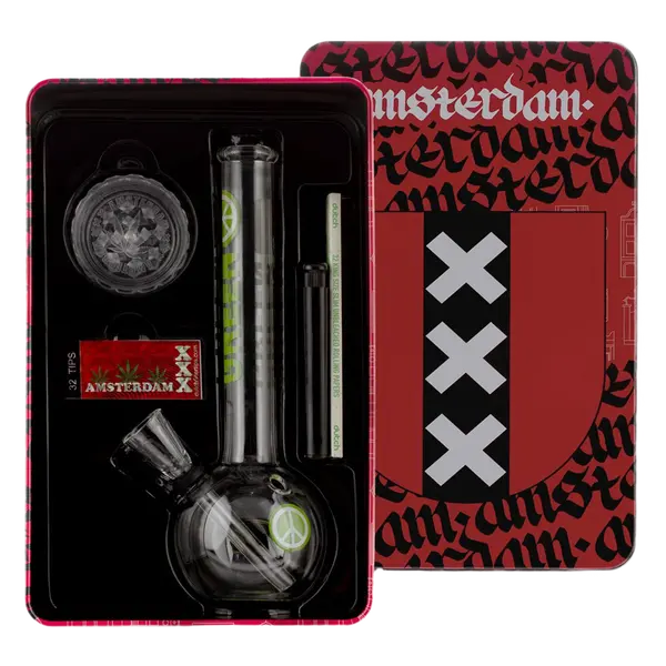 Greenline Glass Bong Set: Ultimate Smoking Kit, Color: Red