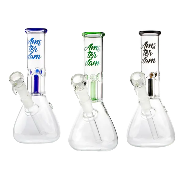 Amsterdam Glass Bong with Dome Percolator: Elevate Your Sessions, Color: Black