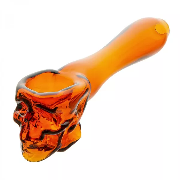 Glass Skull Pipe (Multi-colored), Color: Orange